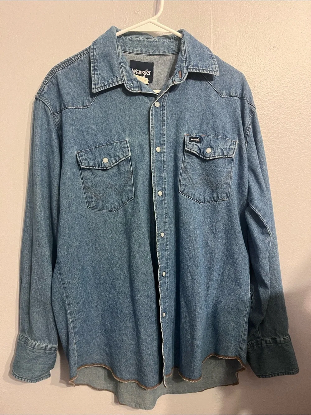 Wrangler Light Blue Denim Pearl Snap Shirt Jacket